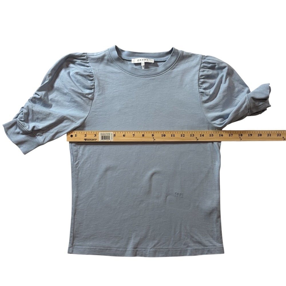 FRAME Frankie Puff Sleeve Tee Blue Gray Cotton Top XS - Picture 4 of 9